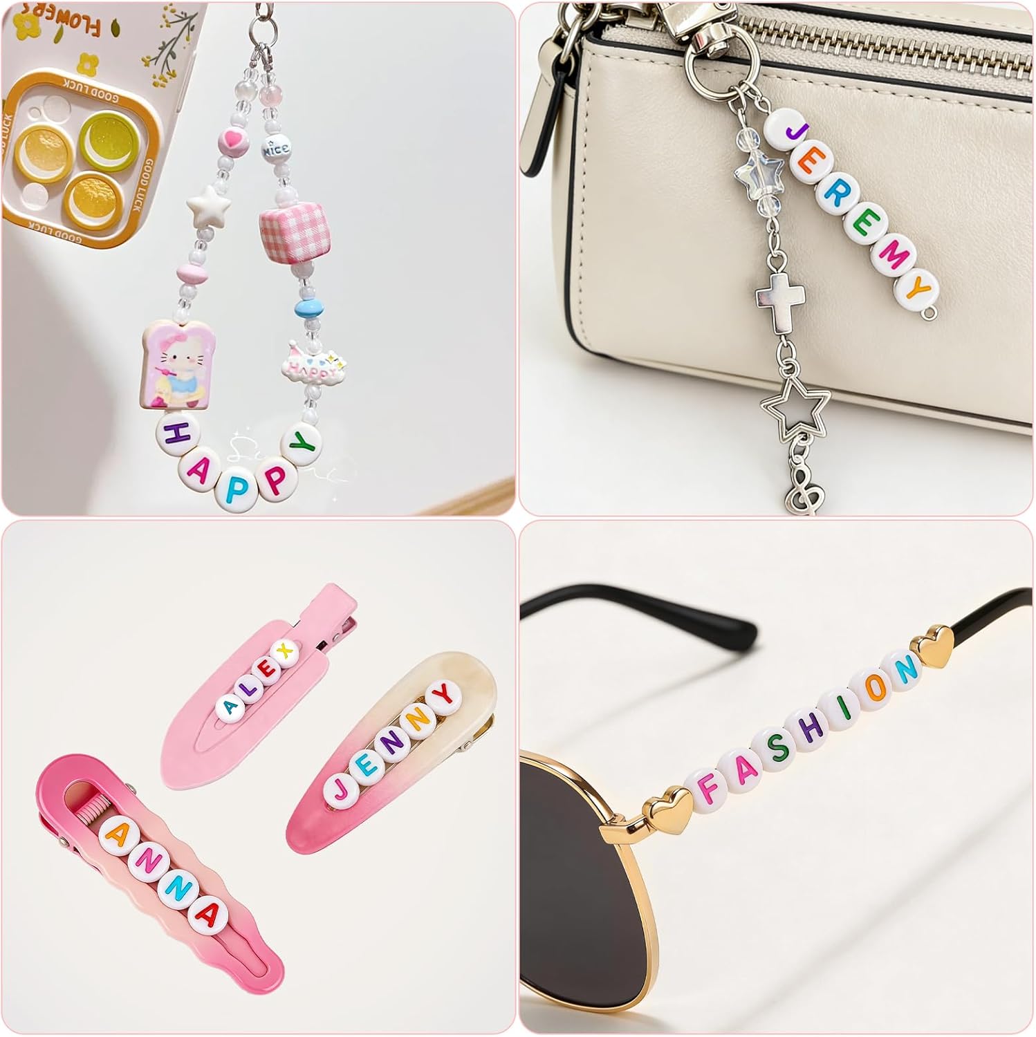 SUTOUG 1000PCS Letter Beads for Threading, 4 x 7 MM Acrylic Round Alphabet Beads for Jewellery DIY Making Crafts Bracelets Necklaces Ornaments-White - Image 7