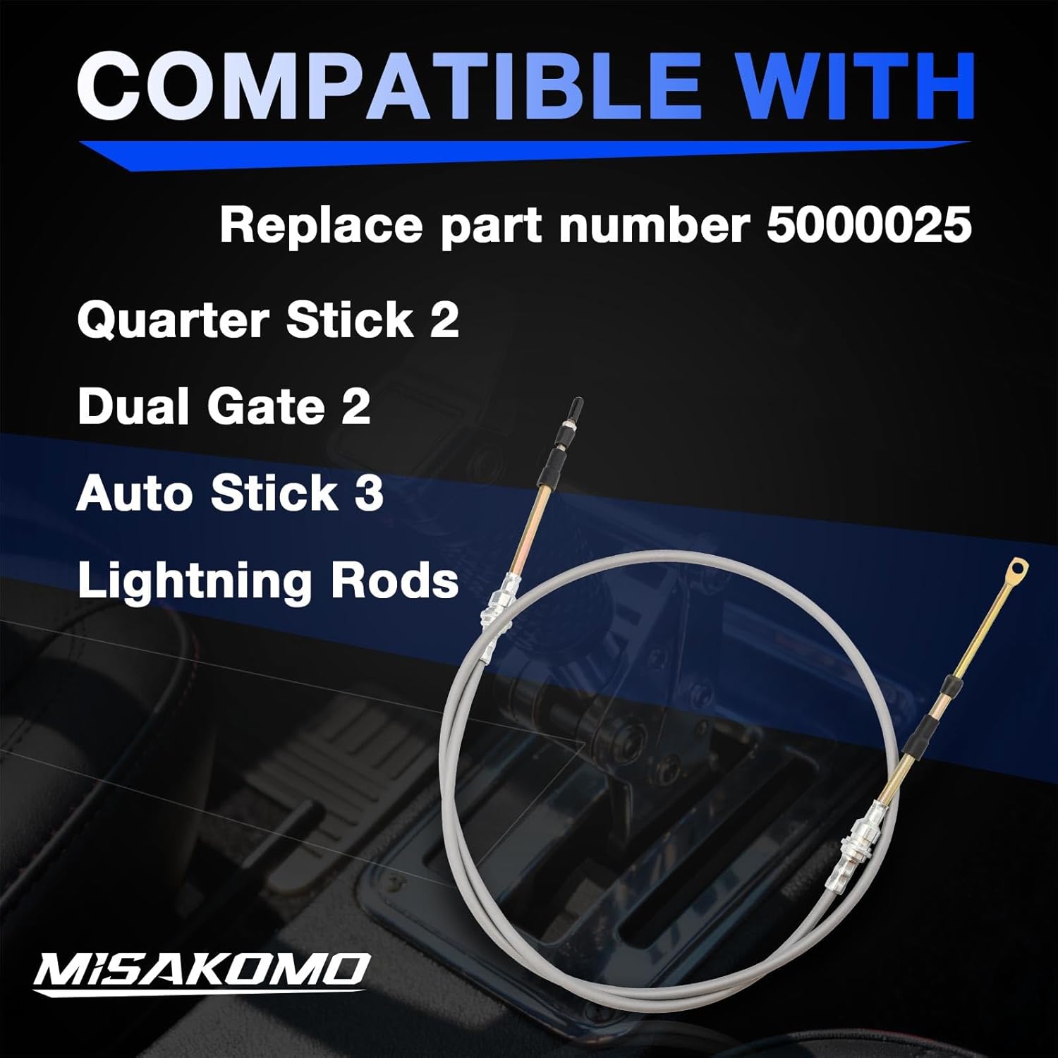 5000025 Gear Shift Cable - 5-Foot Length Compatible with Quarter Stick 2, Auto Stick 3, Lightning Rods, Dual Gate 2