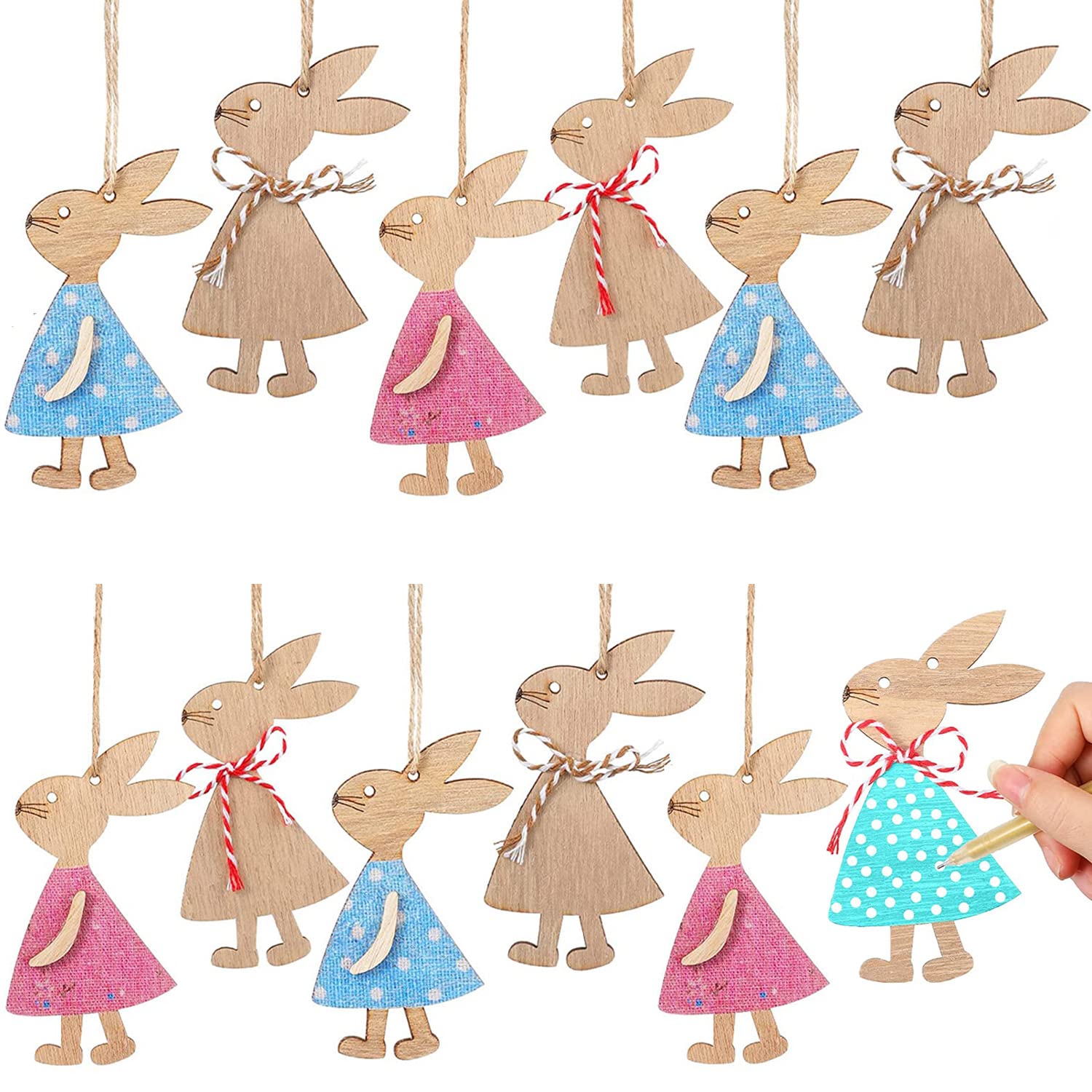 Conejo de madera de Pascua adornos colgantes para crear manualidades en familia