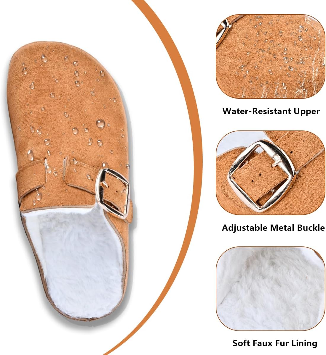 Women's Fuzzy Suede Clogs, Cozy Fur Lined Mules, Slip-On Winter Potato Shoes with Adjustable Buckle - Image 4
