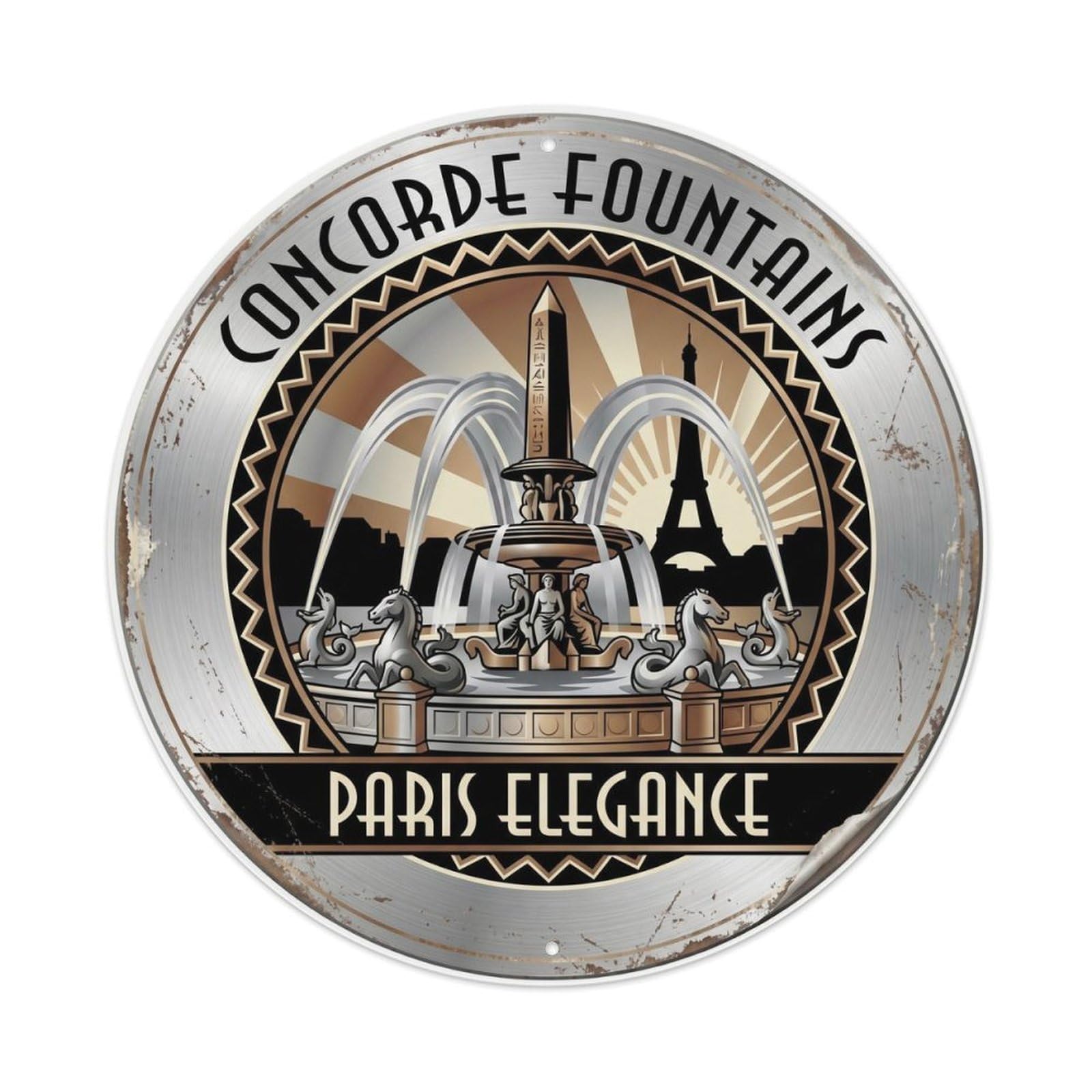 Vintage Travel Concorde Fountain Paris Elegance Metal Tin Sign