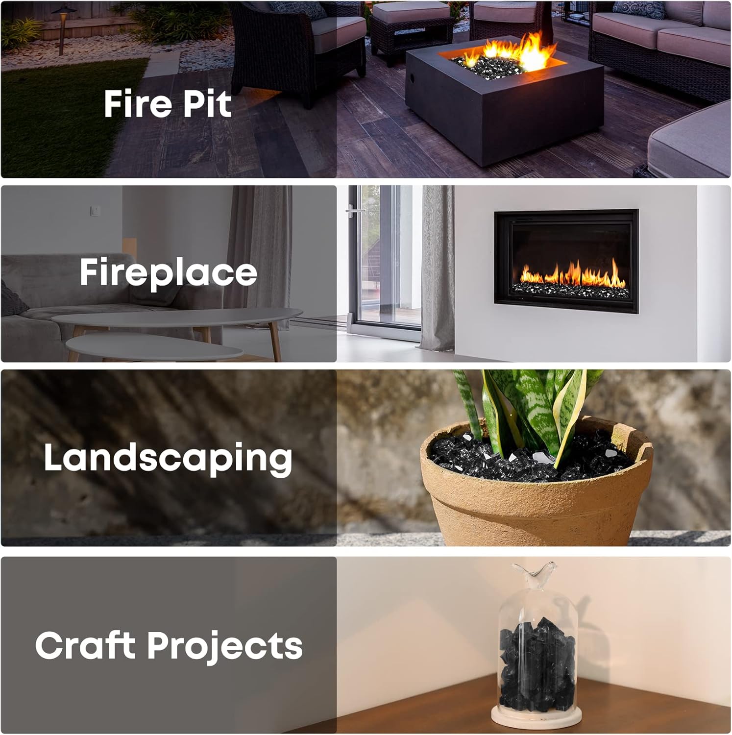 Stanbroil 10-Pound Fire Glass - 1/2 inch Reflective Tempered Fire Glass for Fireplace Fire Pit, Onyx Black Reflective