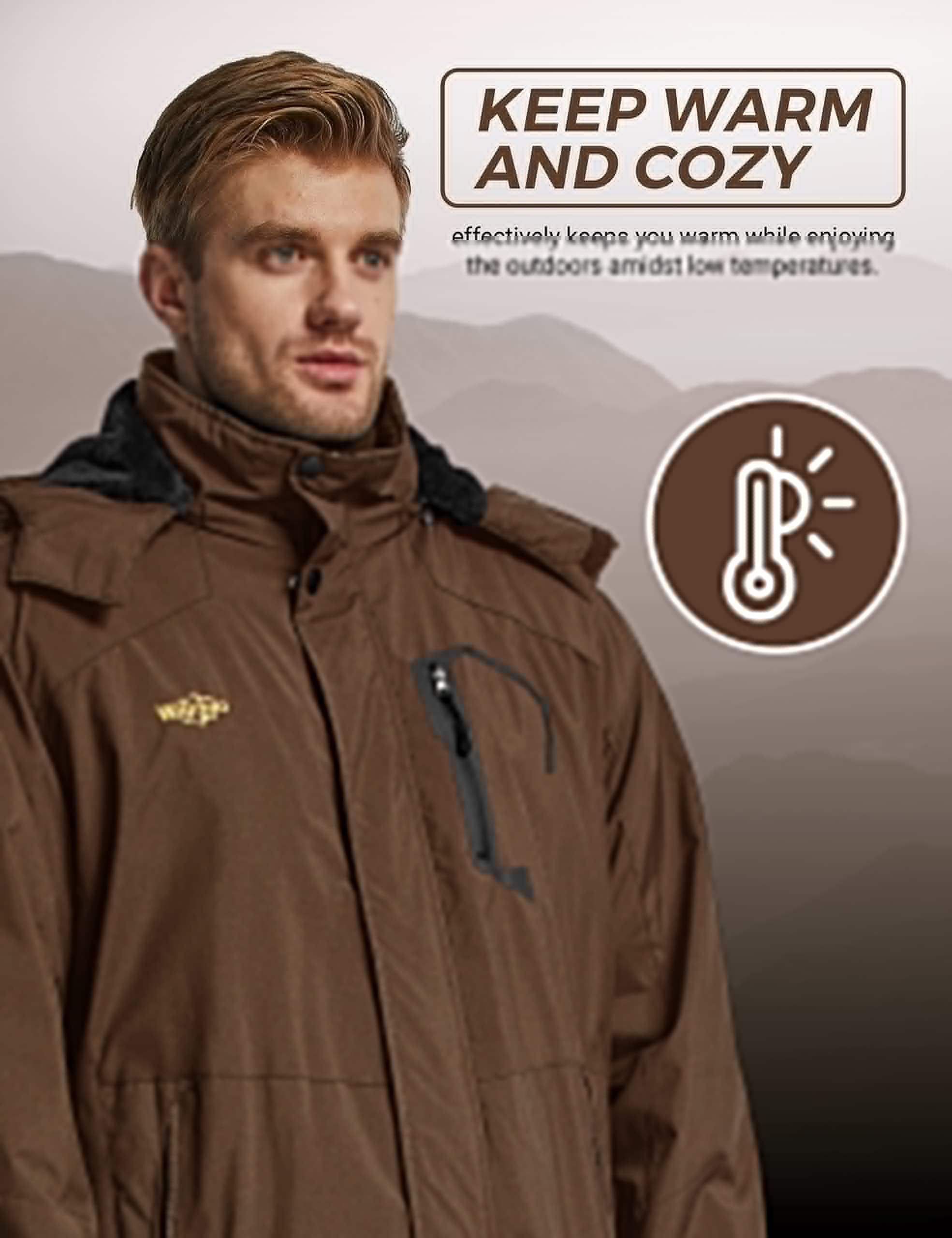 Wantdo Giacca da Sci Montagna Calda Invernale Parka da Neve Imbottita Cappotto da Snowboard in Pile Giubbotto con Cappuccio Impermeabile Uomo