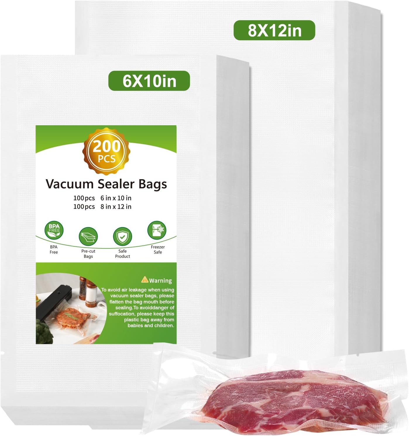 Moretoes 200pcs Vacuum Sealer Bags, 100 Quart 8″ x 12″ and 100 Pint 6″ x 10″, BPA Free, Pre-cut Commercial Grade Vac Seal Meal Bags for Food Saver Storage, Meal Prep or Sous Vide Moretoes 200pcs Vacuum Sealer Bags, 100 Quart 8″ x 12″ and 100 Pint 6″ x 10″, BPA Free, Pre-cut Commercial Grade Vac Seal Meal Bags for Food Saver Storage, Meal Prep or Sous Vide
