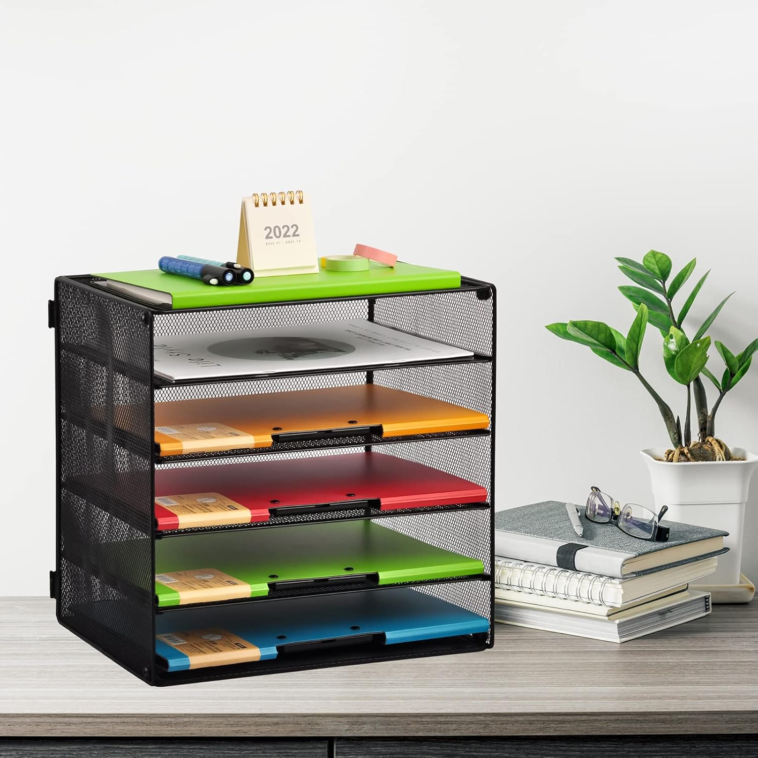GDINDINFAN 5 Tier Paper Letter Tray, Mesh Desk File Organizer Mail Sorter Literature Organizer Rack for Home & Office, Black : Office Products