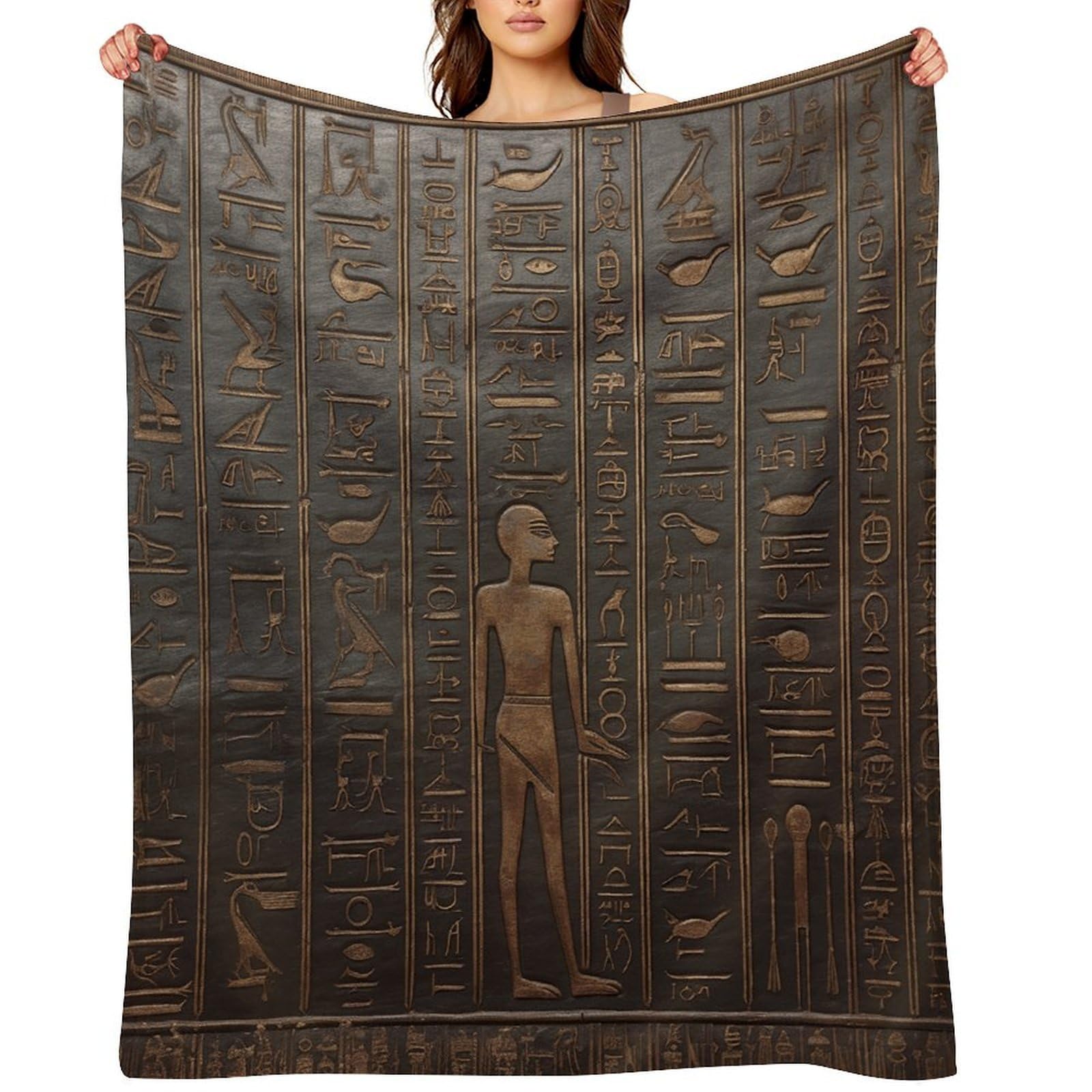 Ancient Egyptian Hieroglyph Throw Blanket for Couch and Bed Super Soft Warm Lightweight Throw Blankets Cozy Fuzzy Flannel Blanket Personalized Decorative Blankets for Sofa Decor 30"x40"