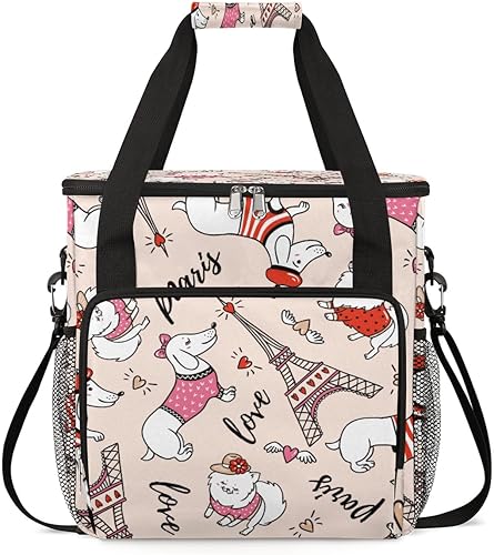 Cafetera de perro rosa francés de dibujos animados, bolsa de transporte de viaje, compatible con Keurig K-Mini o K-Mini Plus, portátil, de una sola