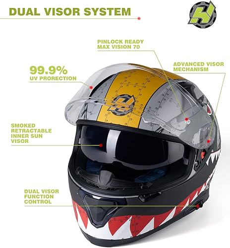 Miniatura 4 de Hax - Casco integral de motocicleta y de moto de calle con doble aleta trasera y clavos de plástico para Pinlock Ready, para adultos, aprobado por