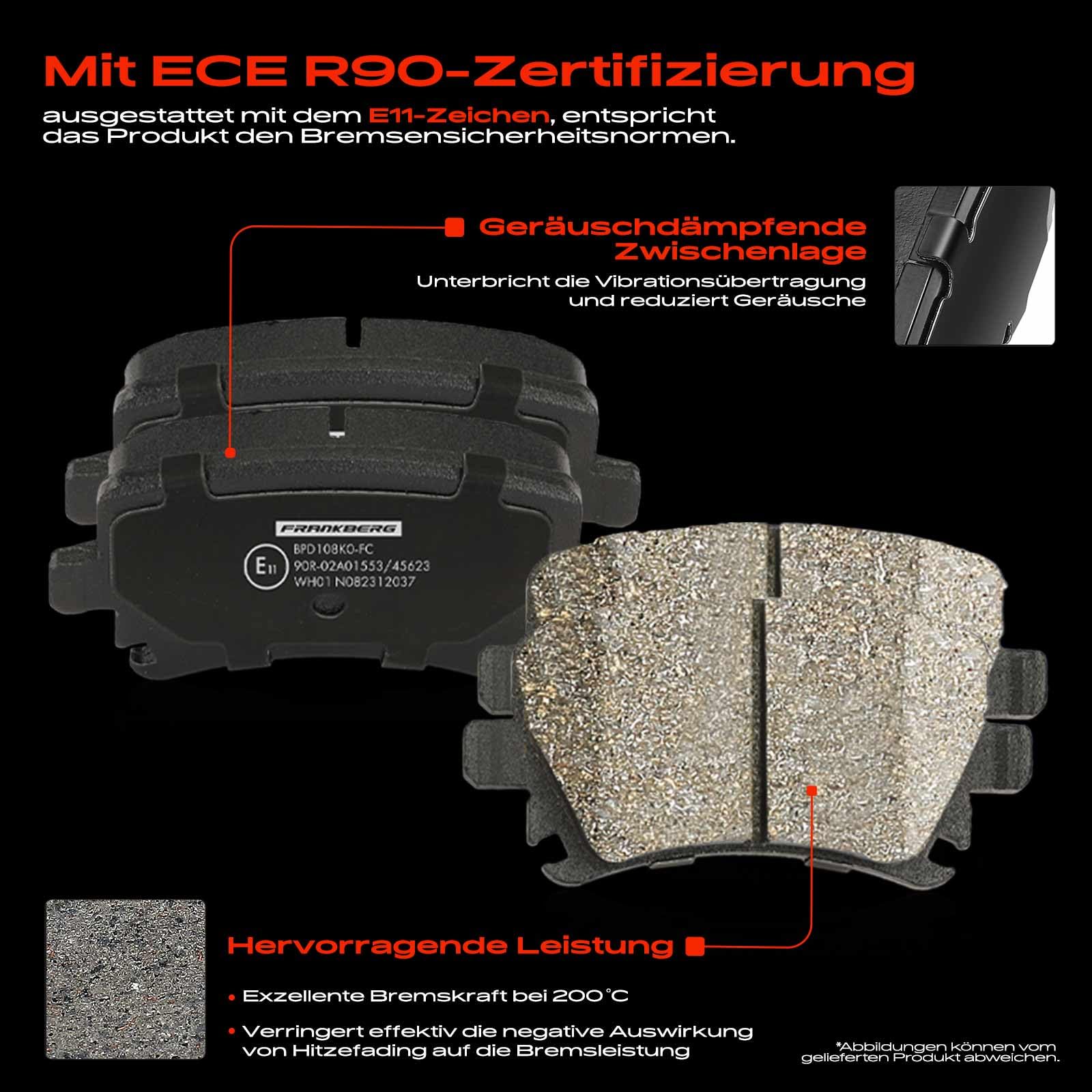 Frankberg Bremsensatz inkl. 2x Bremsscheiben + 4x Bremsbeläge Hinten Kompatibel mit A6 Avant 4F5 2004-2011 A6 4F2 2004-2011 Replace# 8E0698451F, 1K0698451