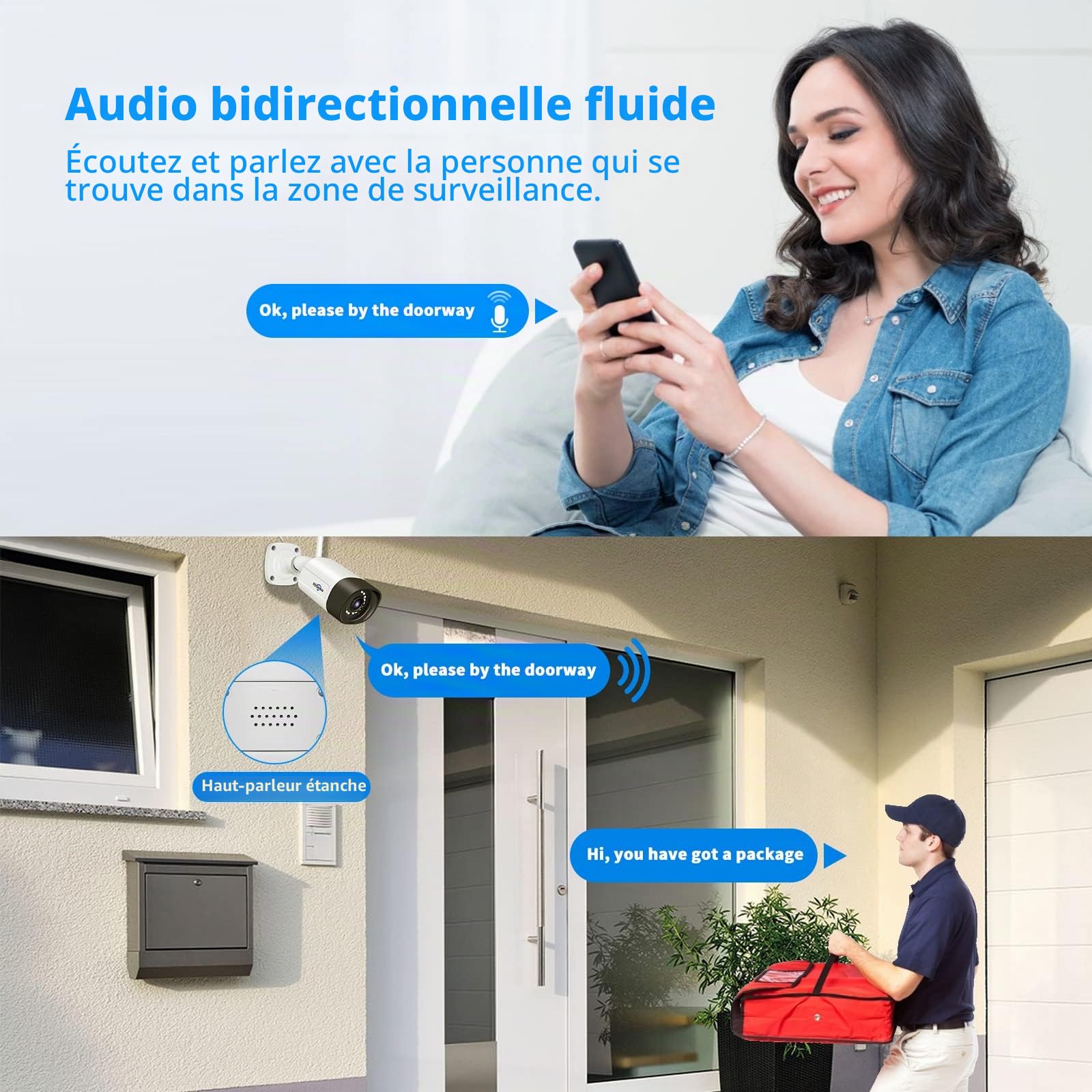 【PTZ+5MP】 Kit Caméra de Surveillance WiFi Extérieure,20M Vision Nocturne Colorée,Hiseeu Kit Vidéo Surveillance 10CH NVR 1To HDD et 4X5MP Caméra, Détection Mouvement,Audio 2 Voies,Alarme Son Lumieuse