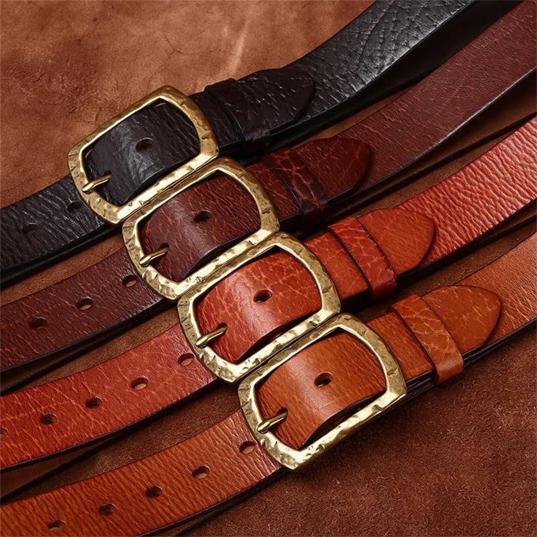 Men's Leather Belt - 3.8 cm Thick Cowskin with Brass Pin Buckle for Jeans