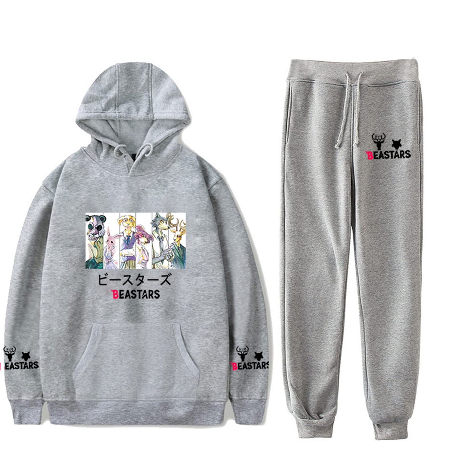 Kewing Women's #3 Unisex Beastars Sweatshirt&Jogger Pants Two Piece Set Digital Printed Harajuku Casual Set