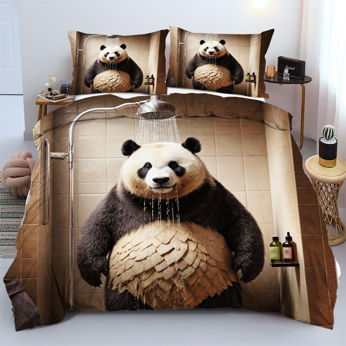 Housse de couette panda 90x190 cm en microfibre pour lit enfant