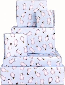 CENTRAL 23 Penguin Wrapping Paper - 6 Sheets of Birthday Gift Wrap - Cute Animal Wrapping Paper - For Men Women - Easter Gift Wrap for Him Her Boys Girls Kids - Recyclable