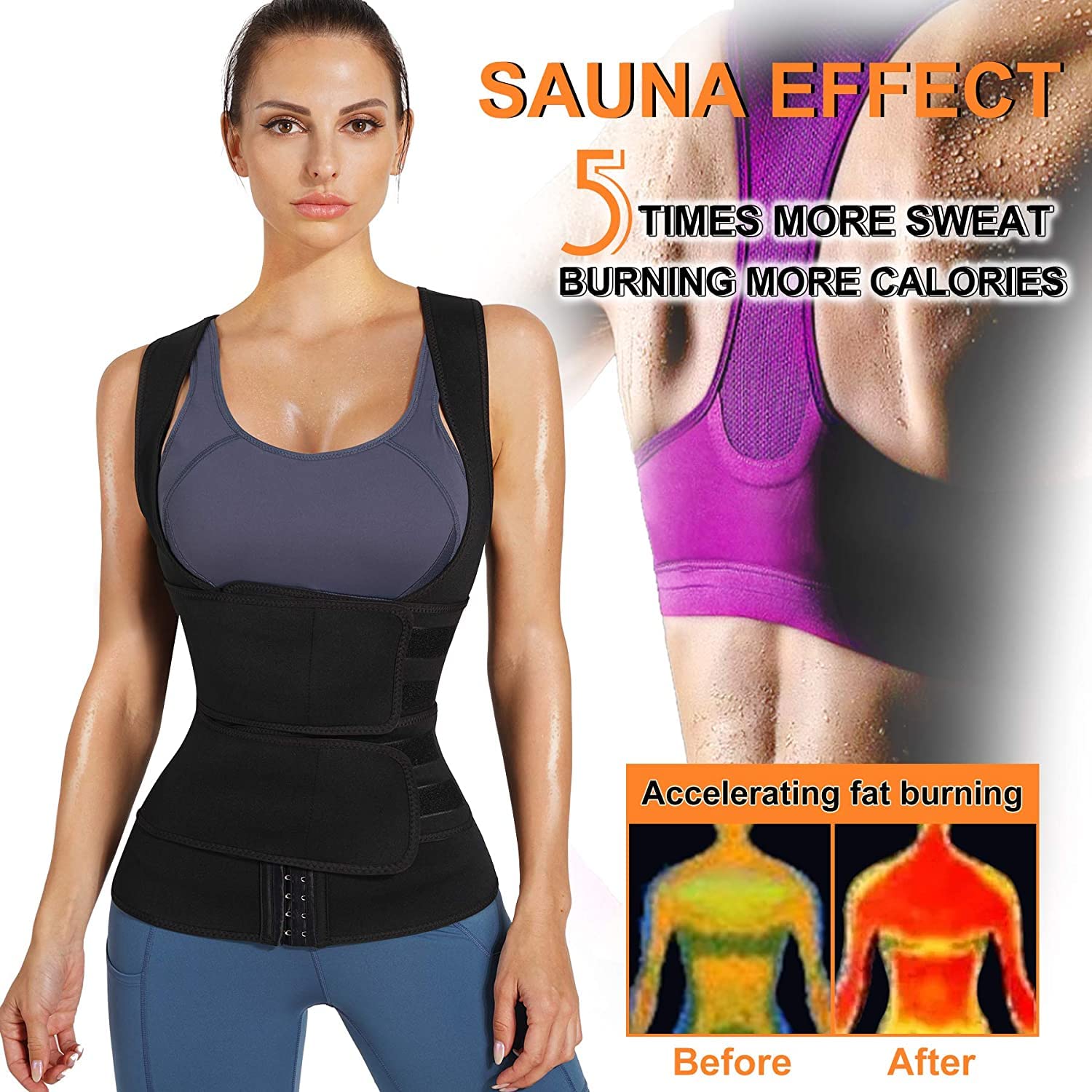 KUMAYES Gilet Dimagrante Donna Canotta Snellente Maglia Sauna Neoprene Fascia Addominale Top per Sudore Allenamento Fitness