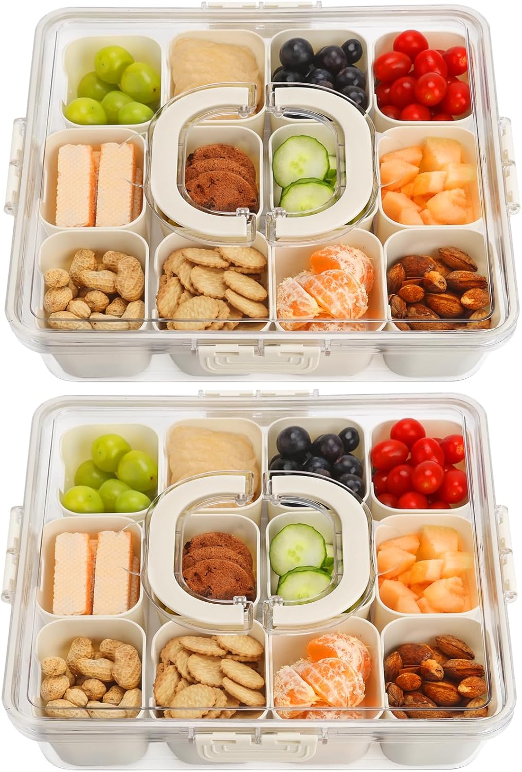Shopwithgreen Divided Serving Tray with Lid and Handle, Portable 12 Compartments Large Snack Box Container Snack Dish Platter