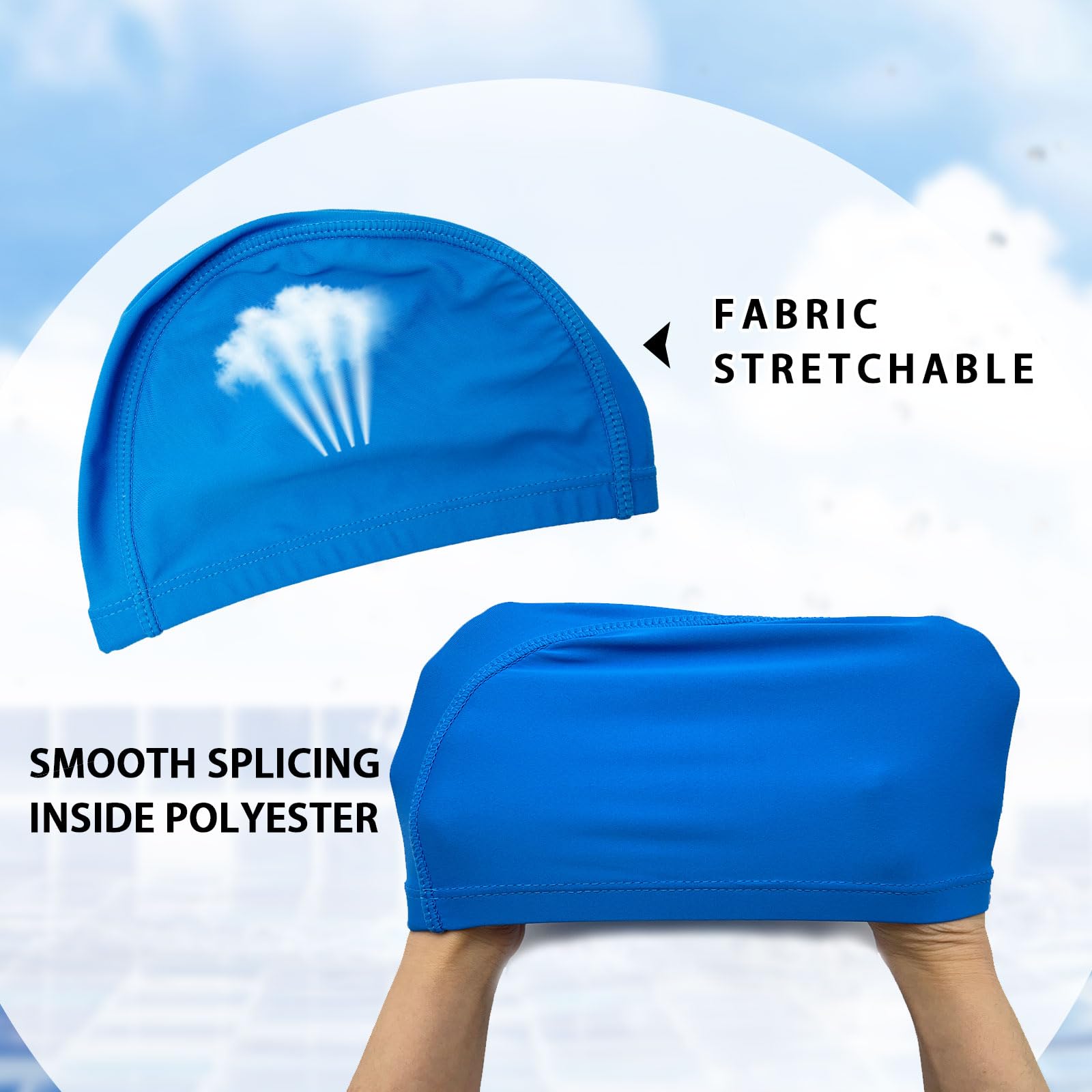 6 Pezzi Cuffia da Nuoto, Cuffia Piscina, Cuffia per Nuoto in Piscina Unisex, Cuffia da Nuoto in Tessuto, Cuffia da Bagno, Cuffie Nuoto per Uomo Donna Super Elastica e Leggera