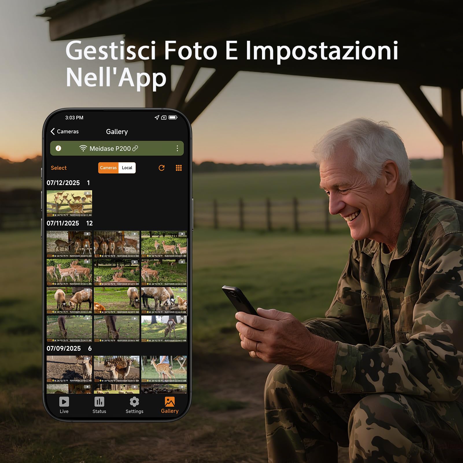 Meidase P200 Fototrappola WiFi Bluetooth, 48MP 1296P, Visione Notturna 30m, Attivazione Movimento 0.1s, IP66 Impermeabile, Trasmissione App Mobile, Monitoraggio Esterno