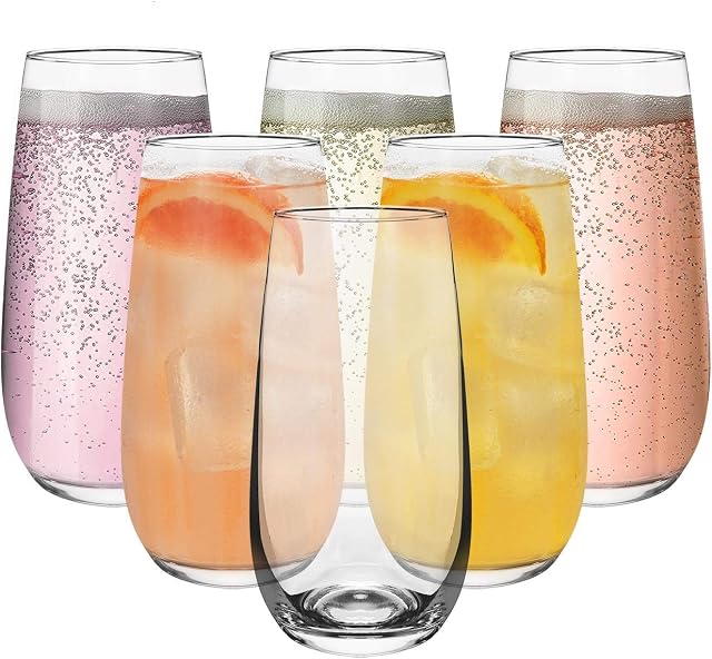 Vinsani Set of 6 Traditional Esteem Highball Glass Tumblers - 490ml (16.5oz) Highball Glasses