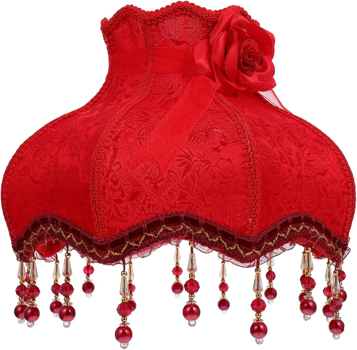 Baluue Vintage Lamp Shade, European Style Bell Shape Cloth Bead Lace Lampshade with Tassels and Fabric Scallop Dome for Table Lamps, Living Room, Bedroom, and Home Decor, 12.20 X 9.05 Inches