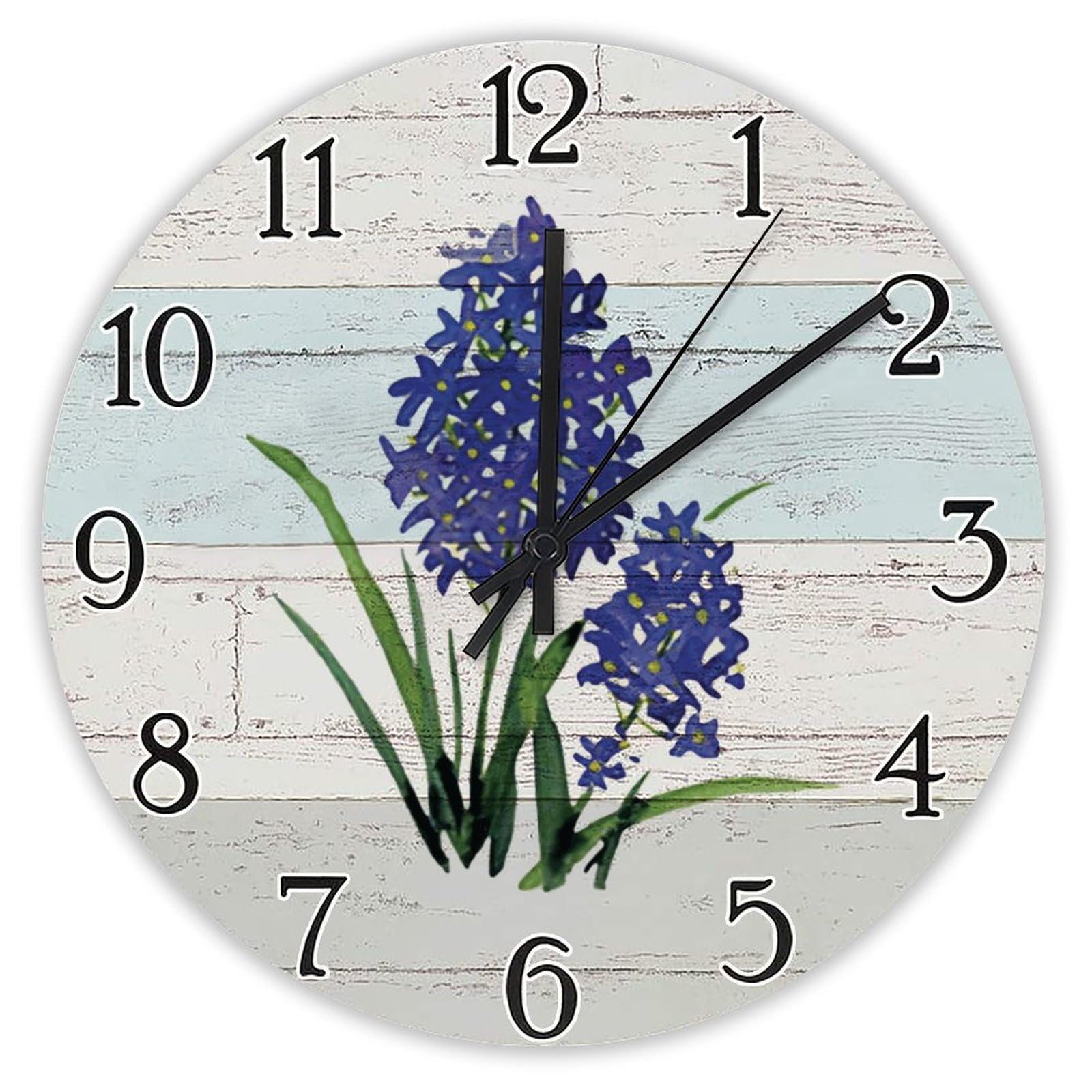 Horloge murale bois sans bruit Bluebonnets pour chambre et bureau