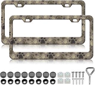 HCSS Dog Paw Print License Plate Frames - 2 Pack Cute Pet Paw License Plate Holder, Stainless Steel Rust-Proof Waterproof Car Decorative Tag Frame for Standard US 12x6 Inch