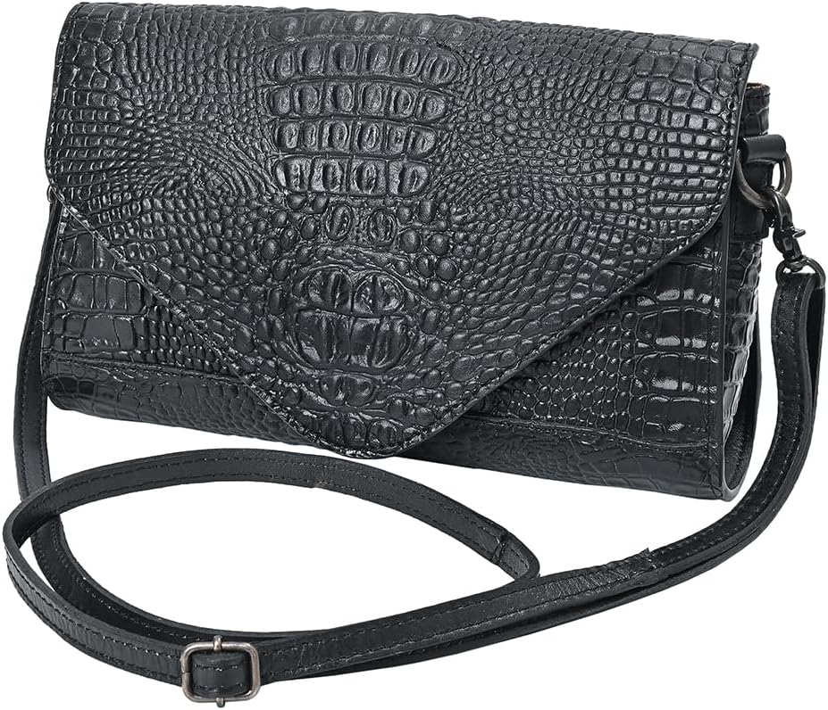 American Darling Small Western Cross Body Bag Handcrafted from Crocodile Embossed Genuine Leather | Envelope Flap Closure & YKK Zipper