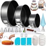 RFAQK 100pcs Cake Pan Sets for Baking &plus; Cake Decorating Supplies&colon; 3 Non-Stick Springform Pans Set &lpar;4&comma; 7&comma; 9 inches&rpar;&comma; Icing Tips&comma; Cake Leveler – Multi-functional Leak-Proof CheeseCake Pan & eBook