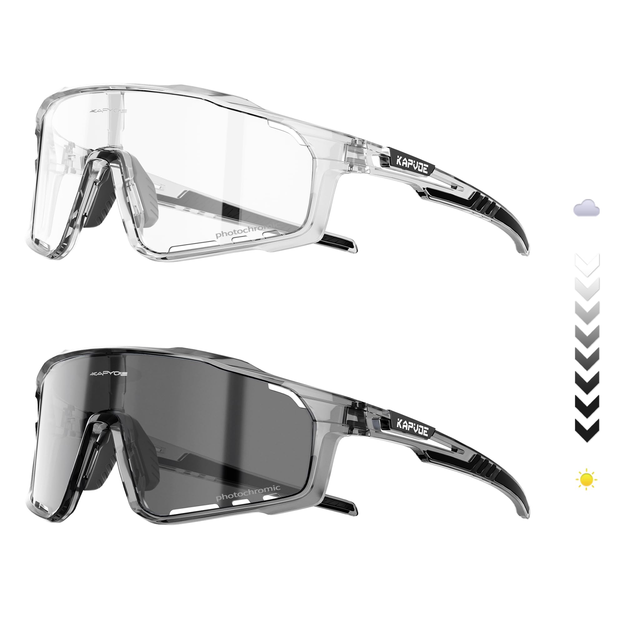 KAPVOE Lunettes Cyclisme Cadre et Verre Photochromiques K76 | Verre & monture photochromiques, UV400, nez réglable