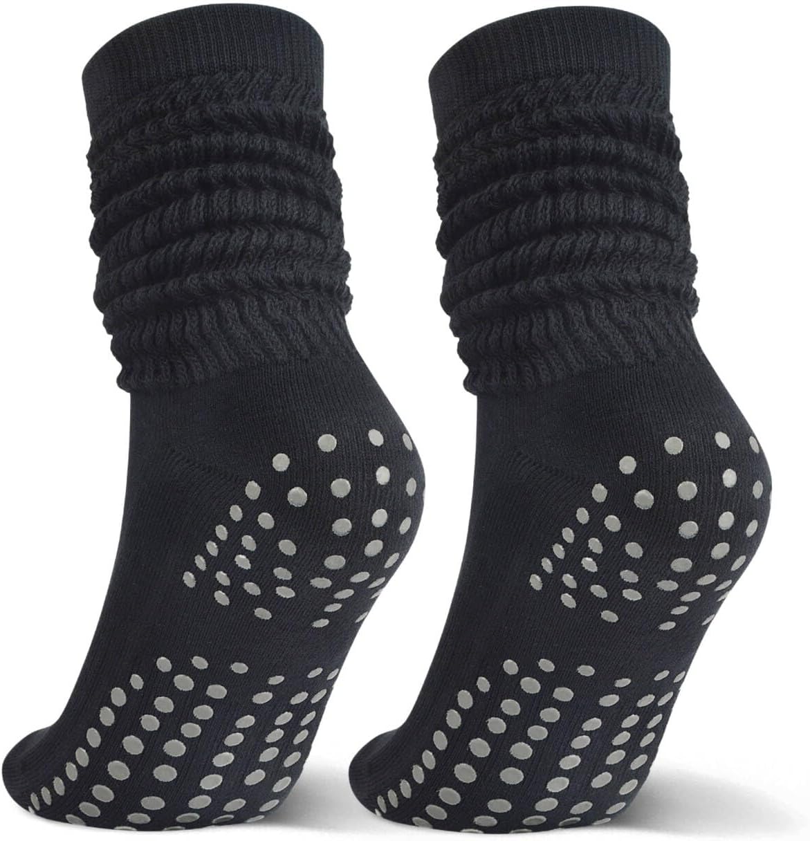 Non-Slip Grip Slouchy Scrunch Socks Comfortable Yoga Pilates Socks for Women Shoe Sizes 6-12