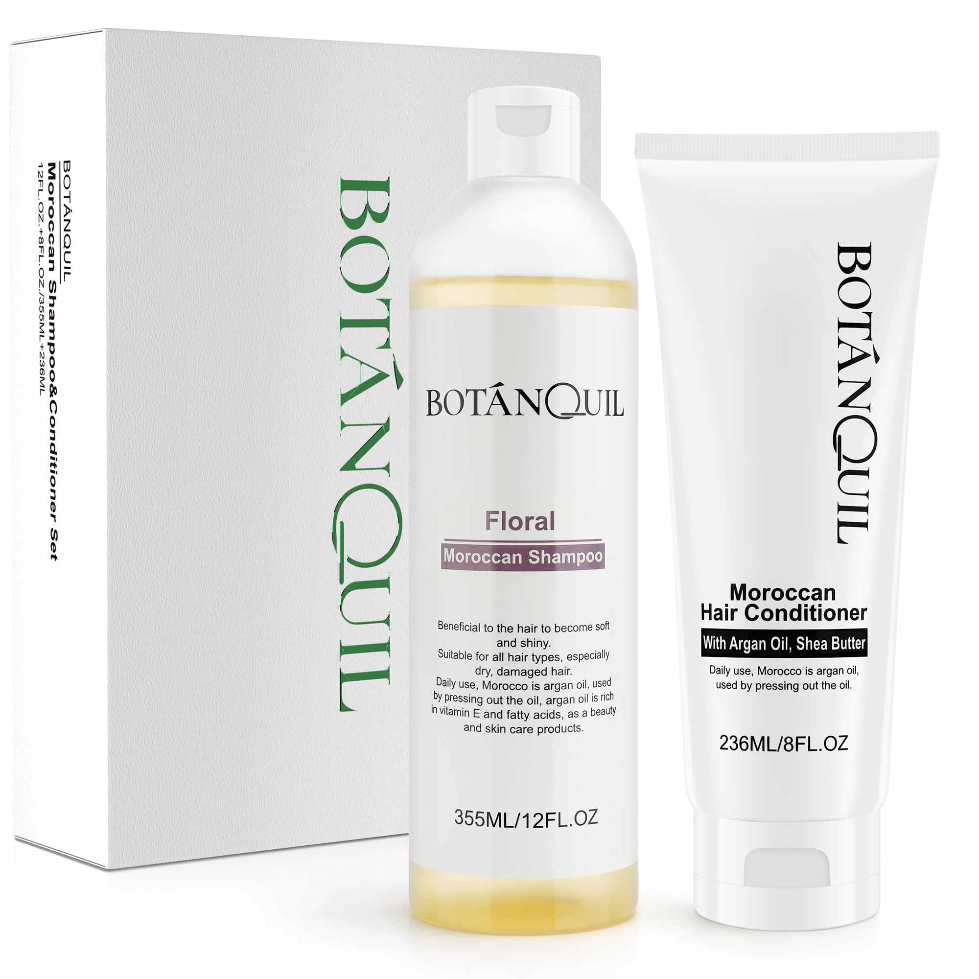 BOTÁNQUIL Shampoo und Conditioner Set, Haarshampoo mit Arganöl Sheabutter | Haarpfleg efür Trockenes, Kaputtes, Locken, Lockiges, Dauerwellen Haar, Intensiv Reparatur Haarausfall, Ohne Silikone Sulfate