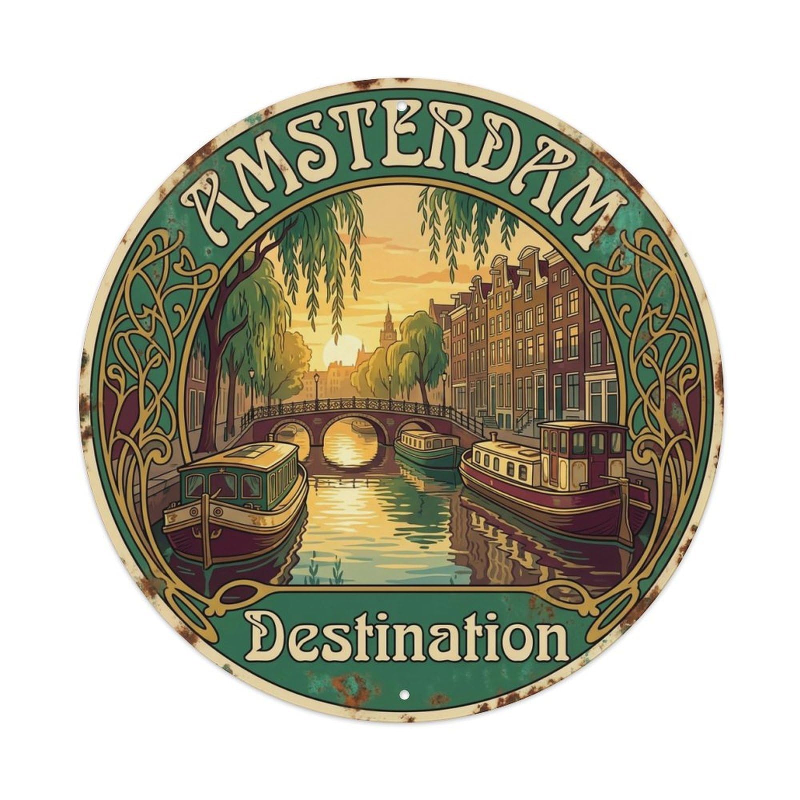 Vintage Travel Amsterdam Netherlands Heritage Metal Tin Sign