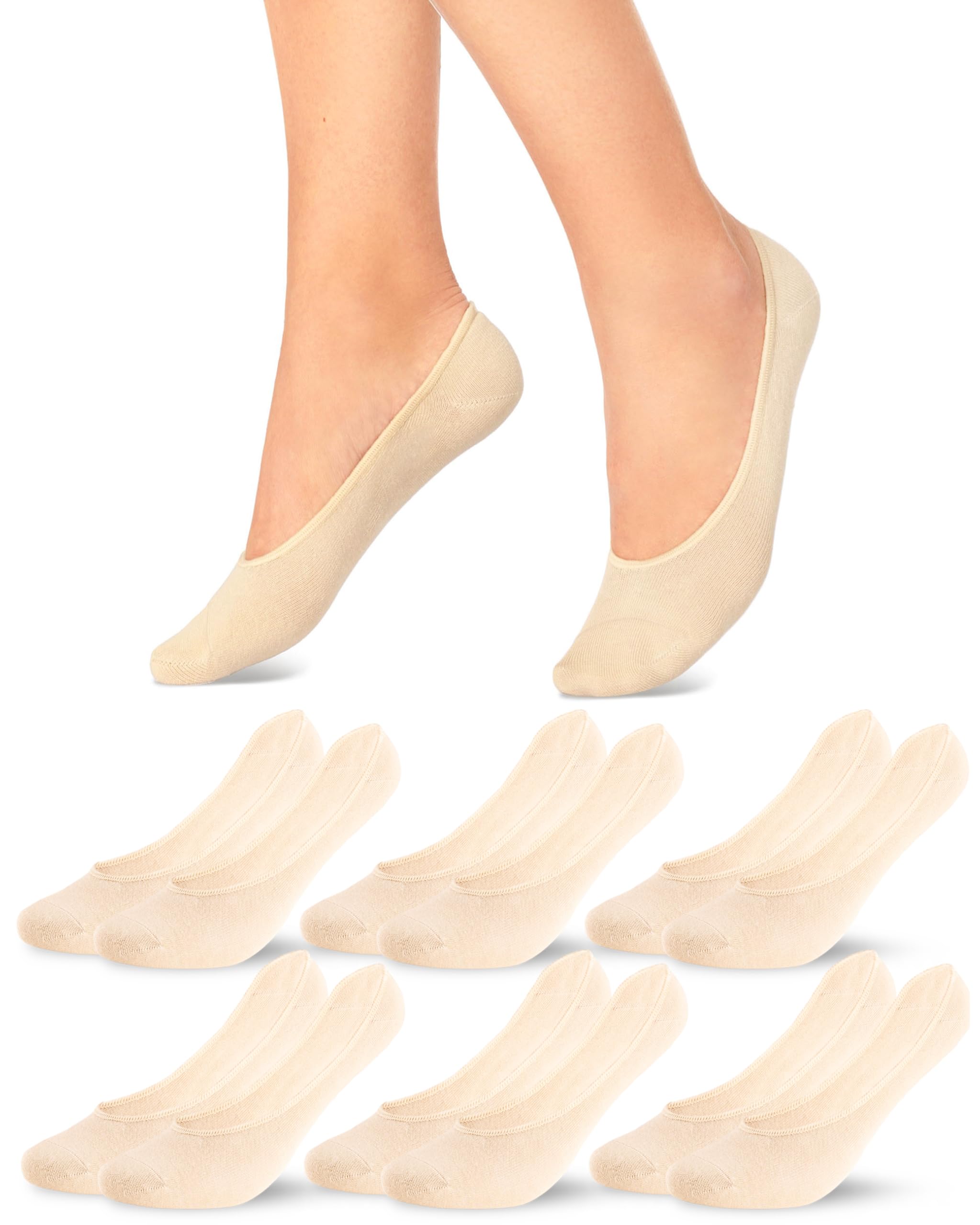 sockenkauf24 Füßlinge Damen Ballerina Socken Antirutsch mit Silikonpad 6 Paar Baumwolle