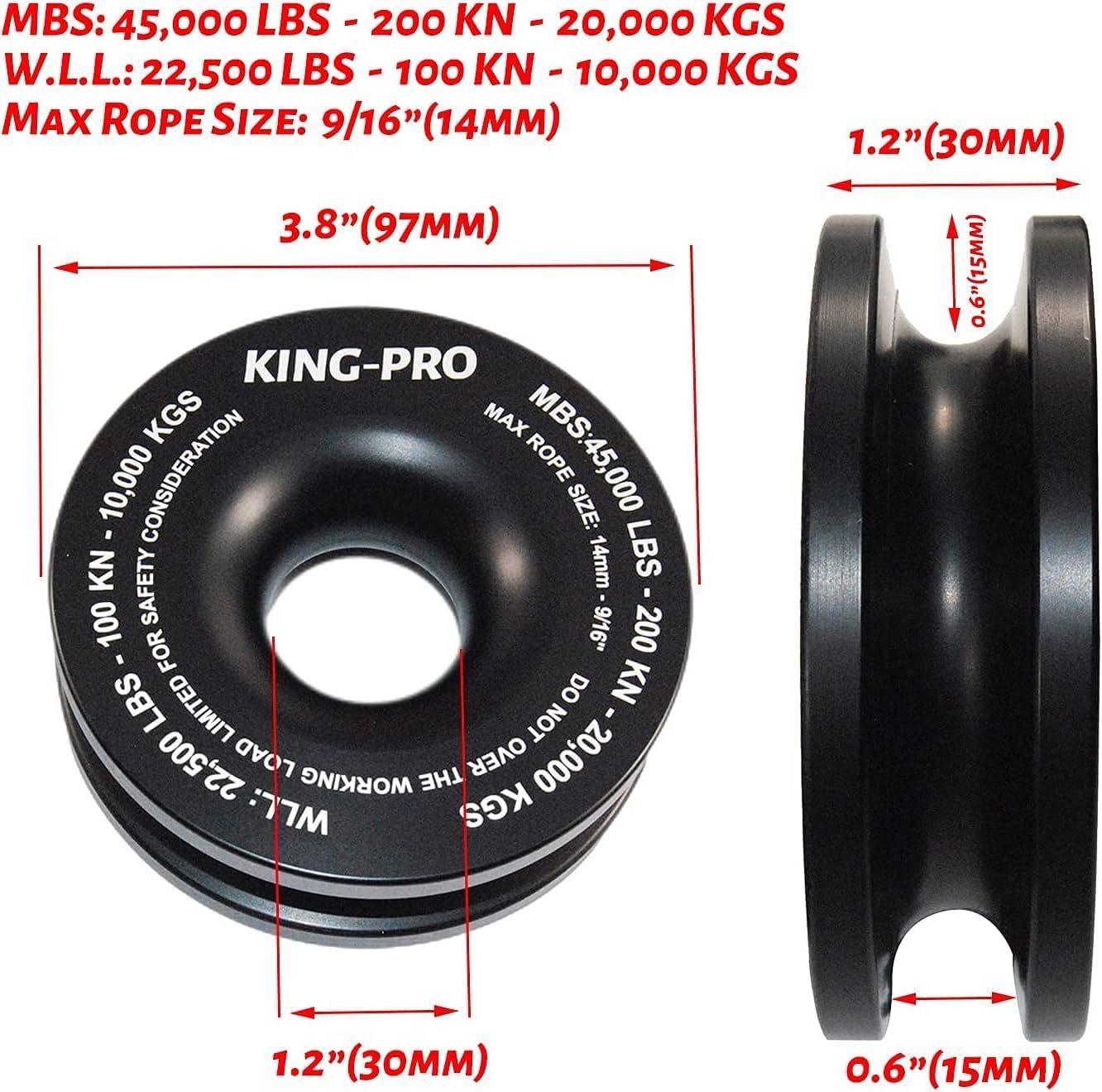 KING-PRO Recovery Ring 7/16"x20" 2PCS Soft Shackle 35,000lbs Breaking Strength with Snatch Ring 45,000lbs for Full-Size Truck Large SUVs Offroad Vehicels (2 Shackle and a Ring)