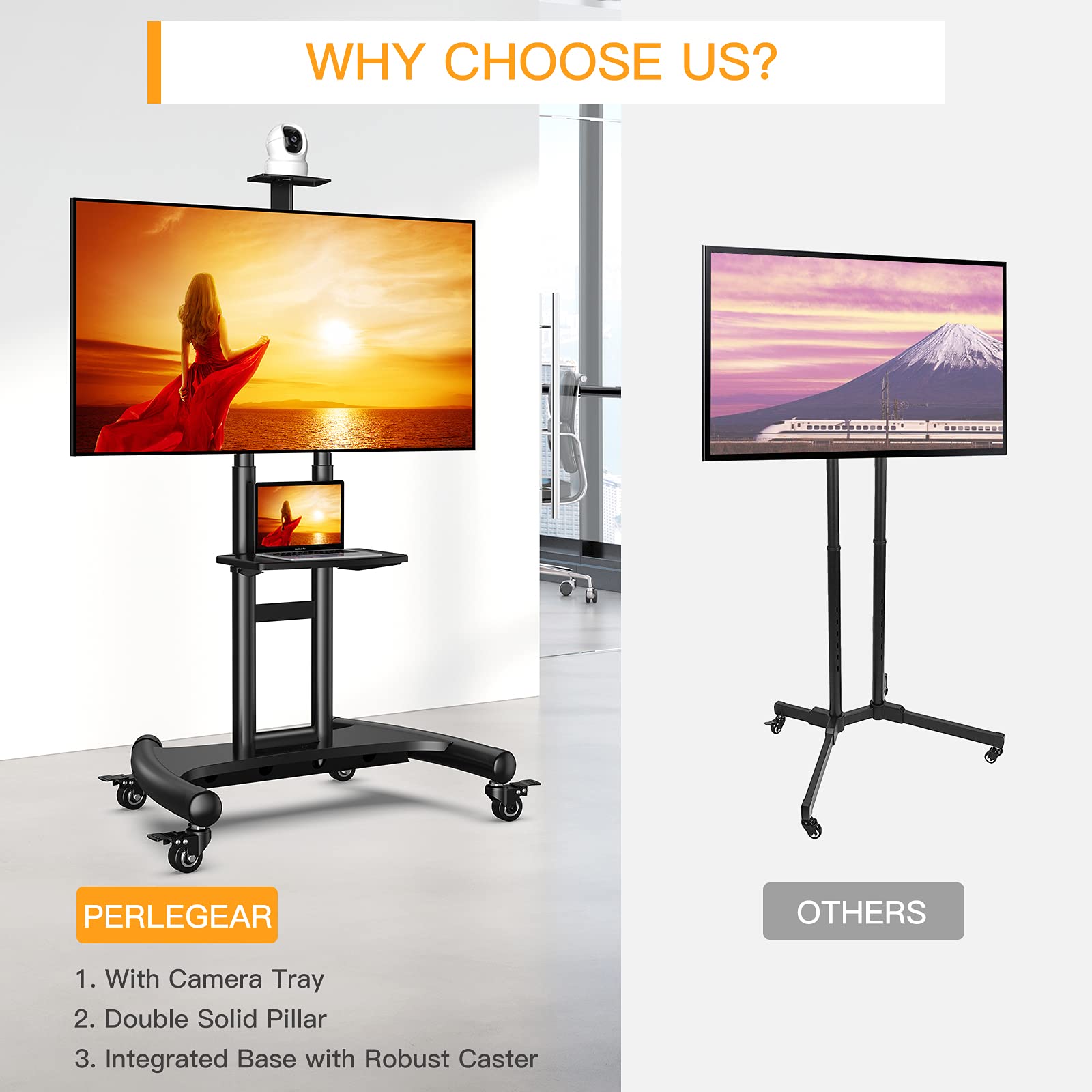Mobile TV Cart for 3275 Inch Flat/Curved LED/LCD/OLED TVs Rolling TV