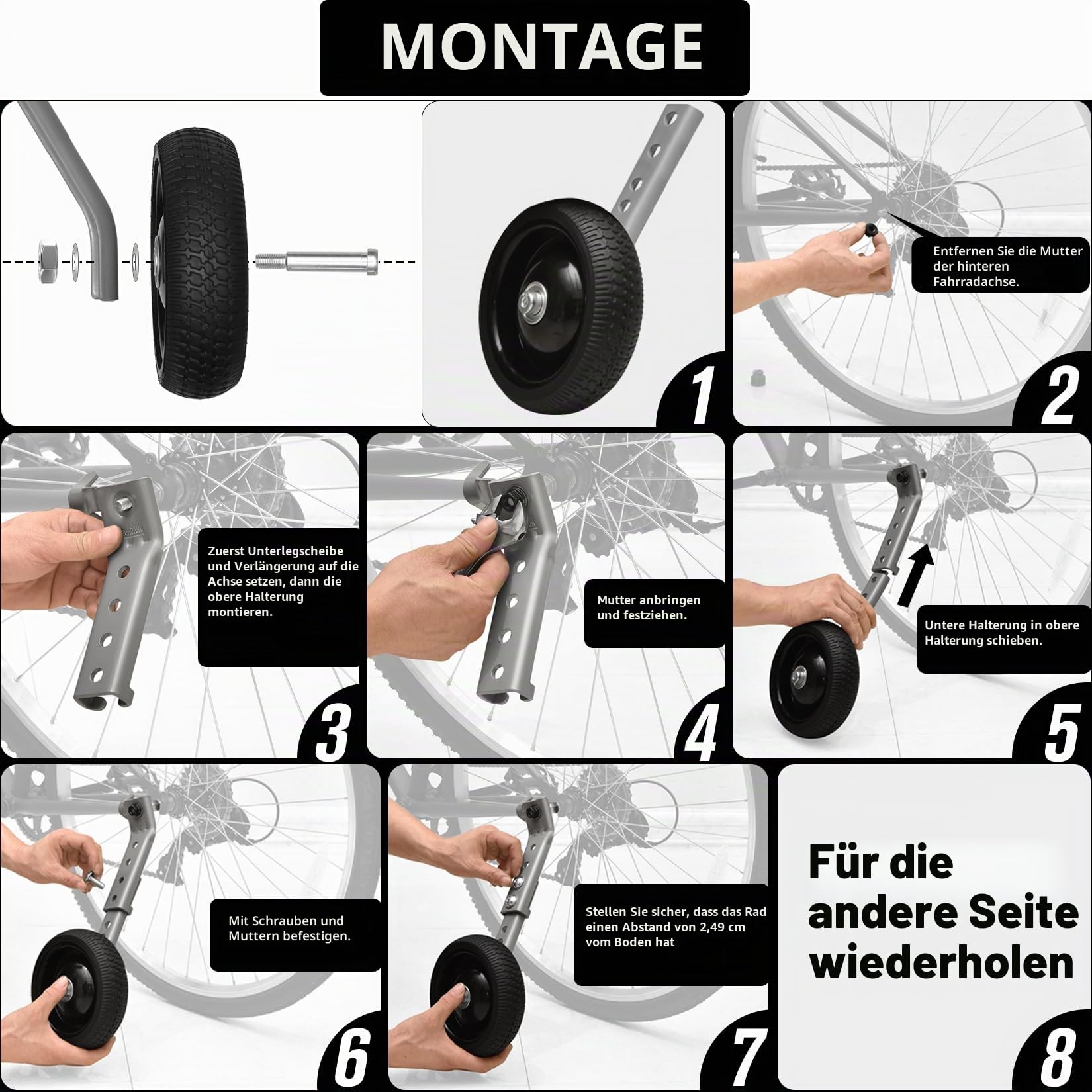 Verstellbare Fahrrad-Trainingsräder für Erwachsene, passend für 24-28-Zoll-Fahrräder, Stahlkonstruktion, schwarz, 1 Paar – sicheres und stabiles Lernen