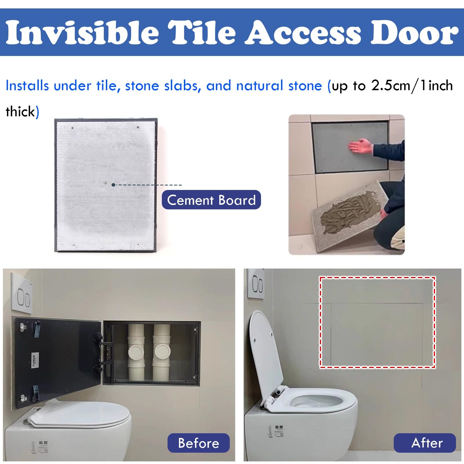 AMUFJJ Trampilla Pladur Puerta De Acceso A La Trampilla De Pared, Panel De Inspección Empotrado para Azulejos/losas/Piedra, Puertas De Revisión Ocultas(300x600mm (12x24))