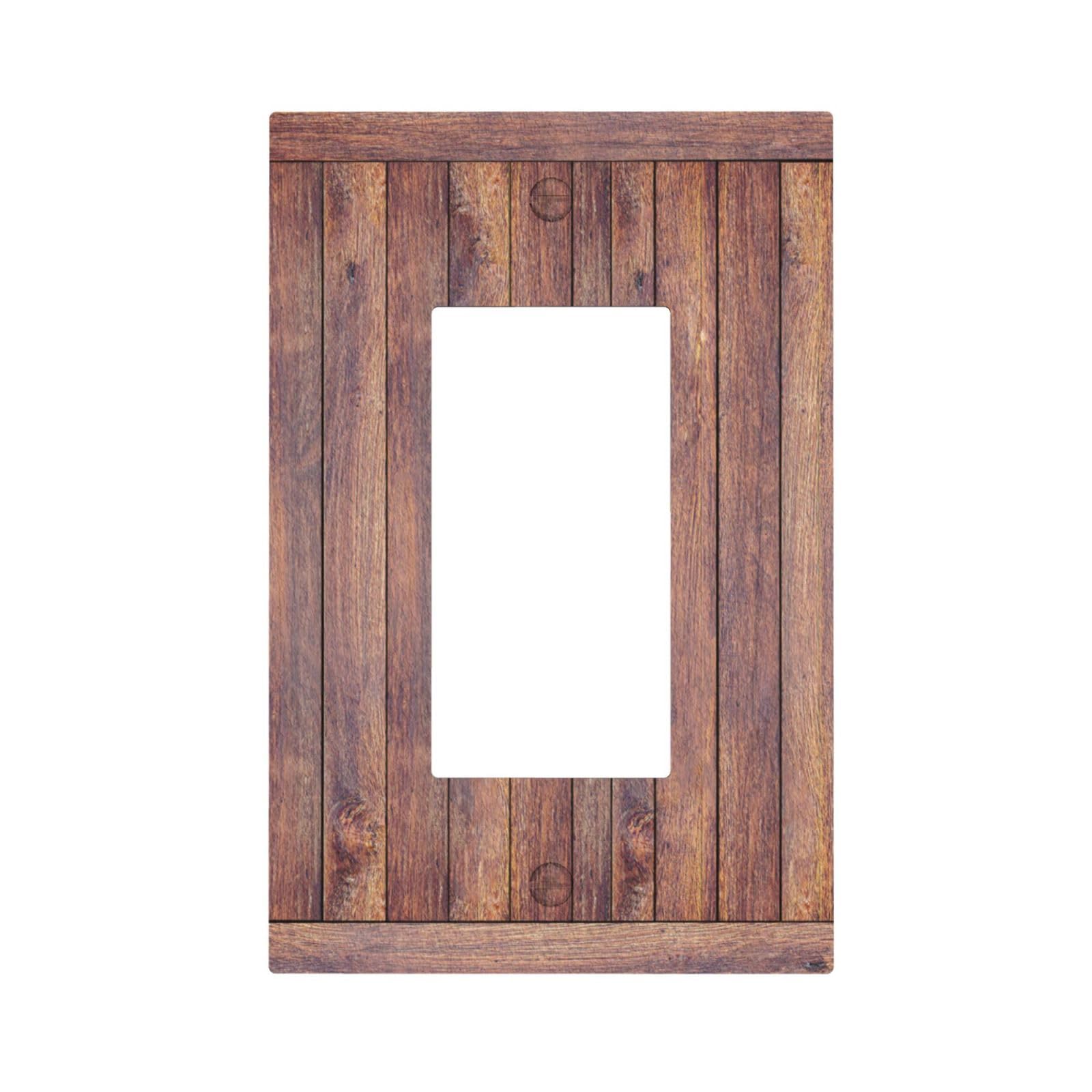 CZRPKEN Decorative Light Switch Cover Plate with Wood Texture Rustic Vertical Planks Brown Design 1 Gang Rocker Outlet Covers Single Decora Gfci