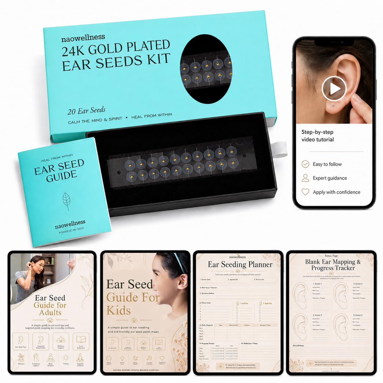 NAO Wellness 24K Gold Plated Ear Seeds Kit