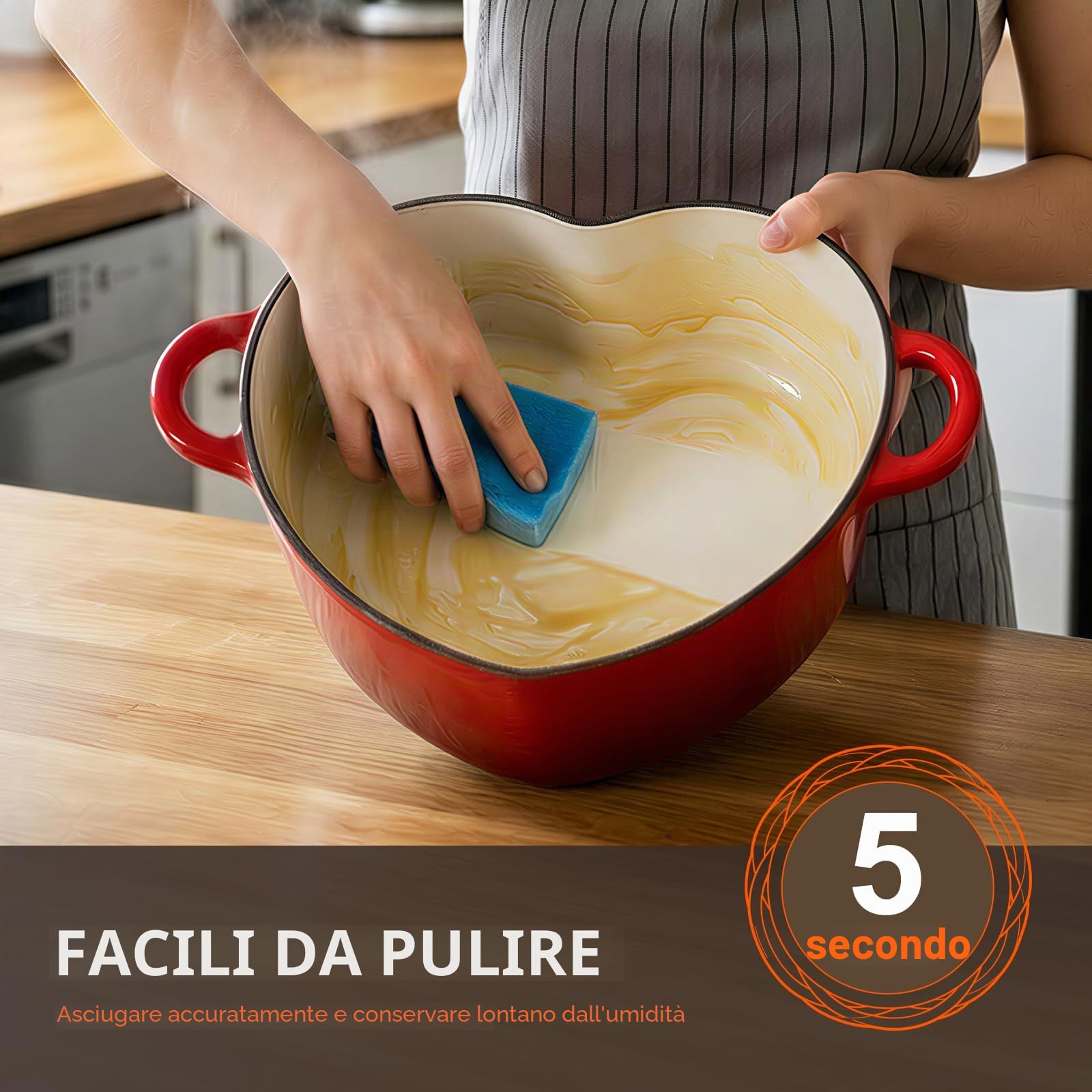 Overmont Pentola in Ghisa Smaltata a Forma di Cuore - 1.89L Casseruola con Coperchio e Libro di Ricette - Per Cucina, Forno, Stufare e Arrostire - Regalo Matrimonio e Festività - Rosso