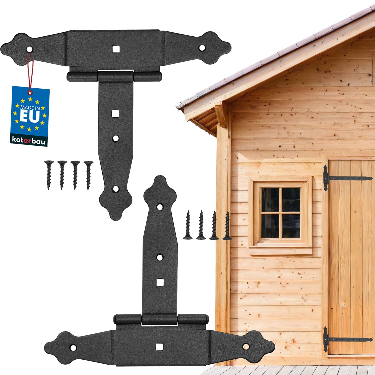 KOTARBAU® Set of 2 Cross Hinges 150 mm Shutter Hinge Band Plate Construction Fittings Gate Fitting Wood Connection Throwing Hinge T-Hinge T-Band Powder Coated