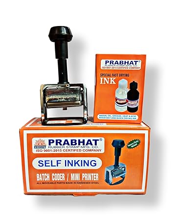 Prabhat Self Inking Heavy Duty Batch Coding Machine/Mini Printer -Letter Size, 3mm (4 Lines) Grooved 55x28mm