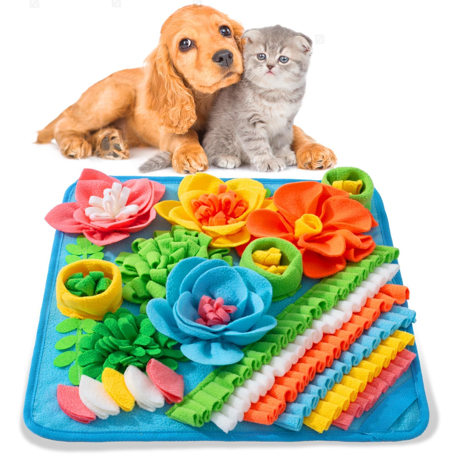 HurLuksi Snuffle Mat for Dogs Pet Treats Feeding Mat for Stress Relief and Training Intelligence Puppy Snuffle Game Encourages Natural Foraging Skills and Slow Eating (Blue