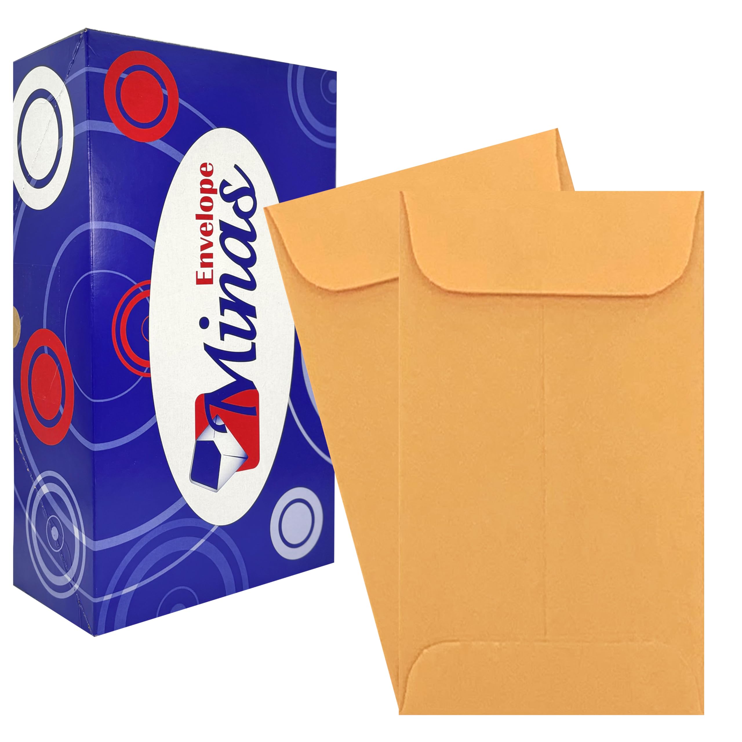 500 Minas Envelope - #7 Coin and Cash Envelopes, 24lb Kraft Paper, 3.5 x 6.5 Inches, 500 Count, Gummed Flap, for Storage, Jewelry and Small Parts, 500