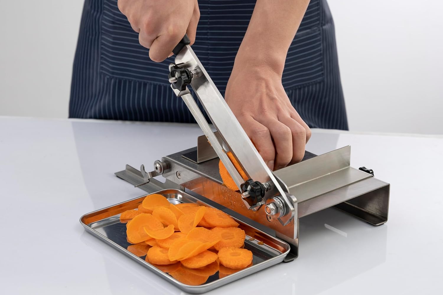 10inch Manual Meat Slicer - Heavy Duty Slicing Machine for Deli, Home, n BBQ - Frozen Meat Cleaver Knife Quick Prepare Ham, Bacon, Veggies, Herb, Root, Ginseng, Fish, Cheese, Ribs n Beef Jerky
