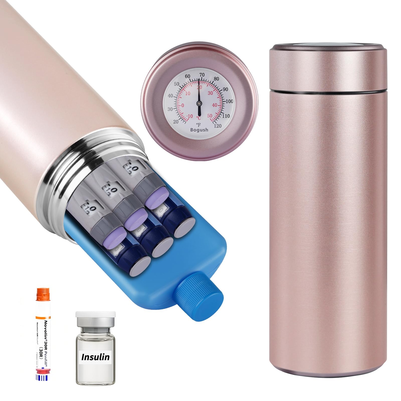 Bogush 48 godzin Medycyna Cooler Insulina Pen Travel Cooler Leki Cukrzyca Etui chłodzące Długopisy Insulina Cooler Travel Case Medicine Cooler Box Medical Travel Cooler Bag (różowe złoto)