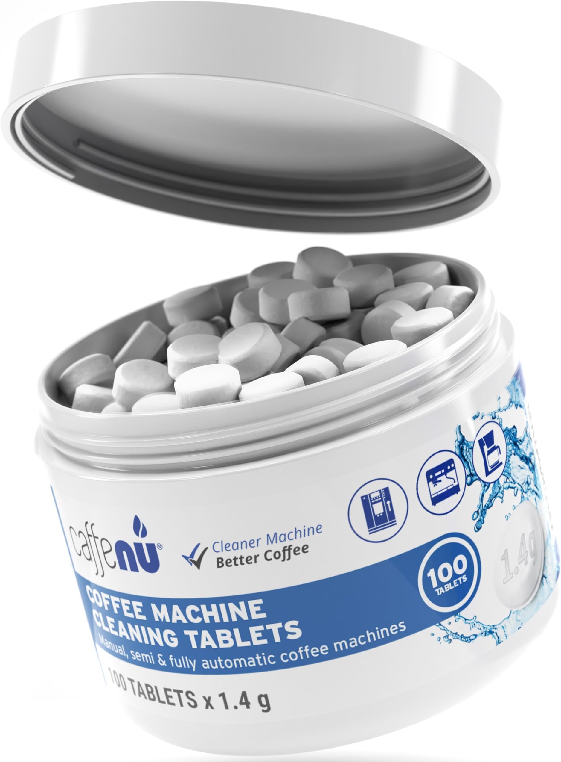 Espresso Cleaning Tablets. 100 x 1.4g. Used Every 100 Cups. Automatic, Superautomatic & Bean to Cup Machine Cleaning Tablets. Use with Descaling