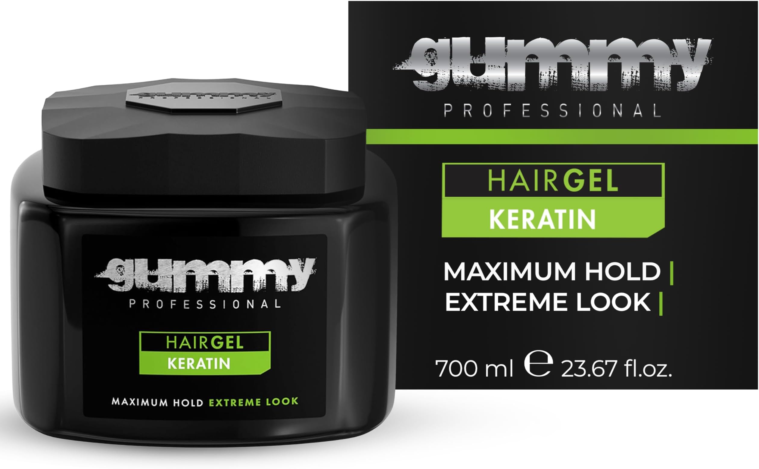 Professional Hair Gel – Maximum Hold with Keratin – Extreme Styling for Slick Back, Curly & Wet Look Hairstyles – Long-Lasting Hold & Shine – 700 ml / 23.5 fl. oz