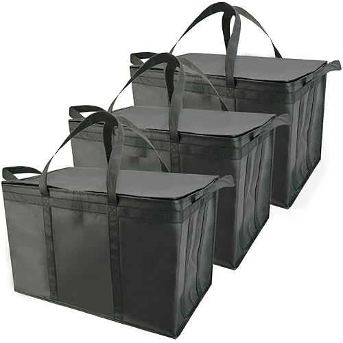 Bodaon Paquete de 3 bolsas aisladas para entrega de alimentos para comidas frías y calientes, XXXL, color negro, bolsa aislante para catering,