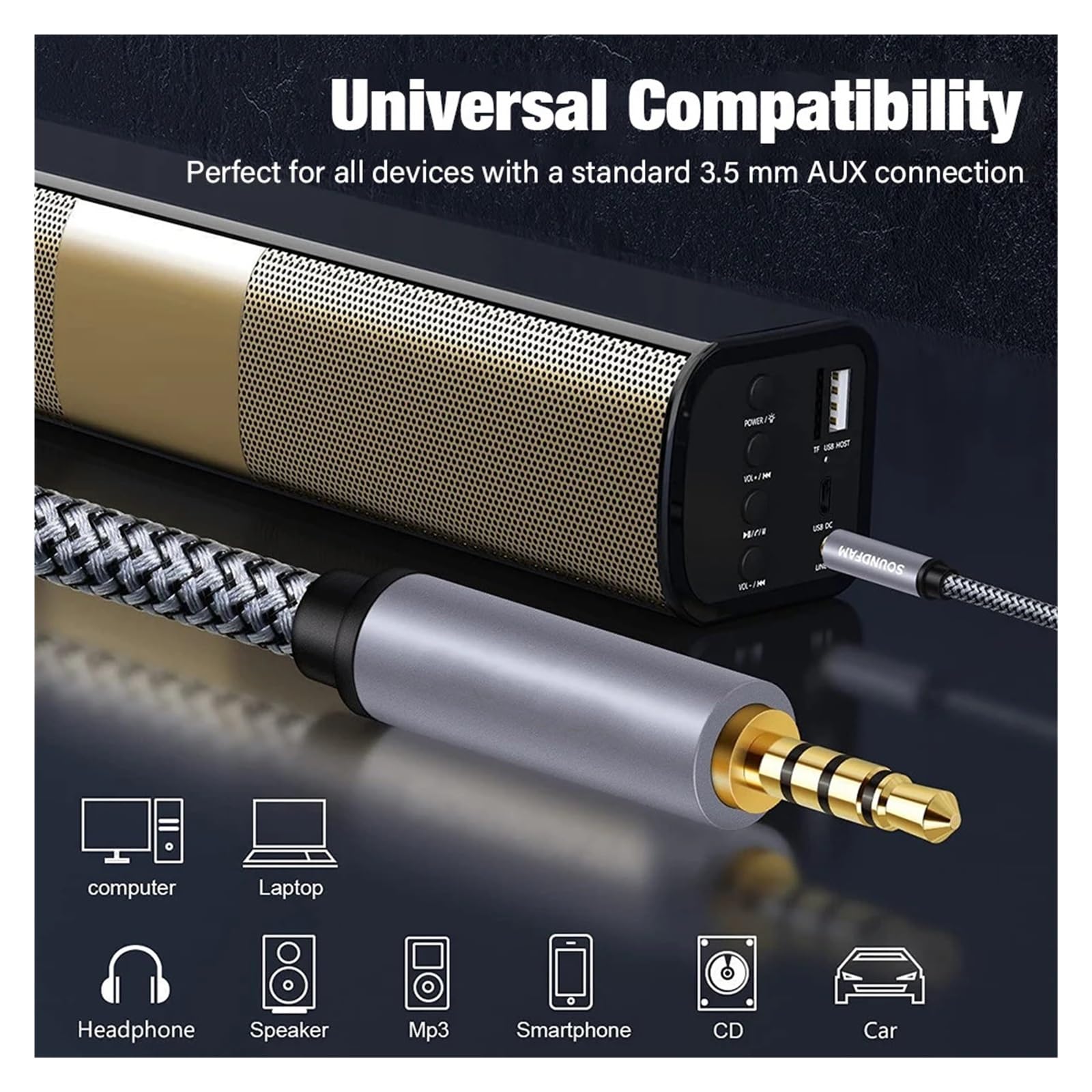 24K złoto 3.5mm do 3.5 Mm TRRS Jack kabel Aux do słuchawek samochodowych radio hifi złącze audio przewód długi 2m 3m 5m 10m(10m)
